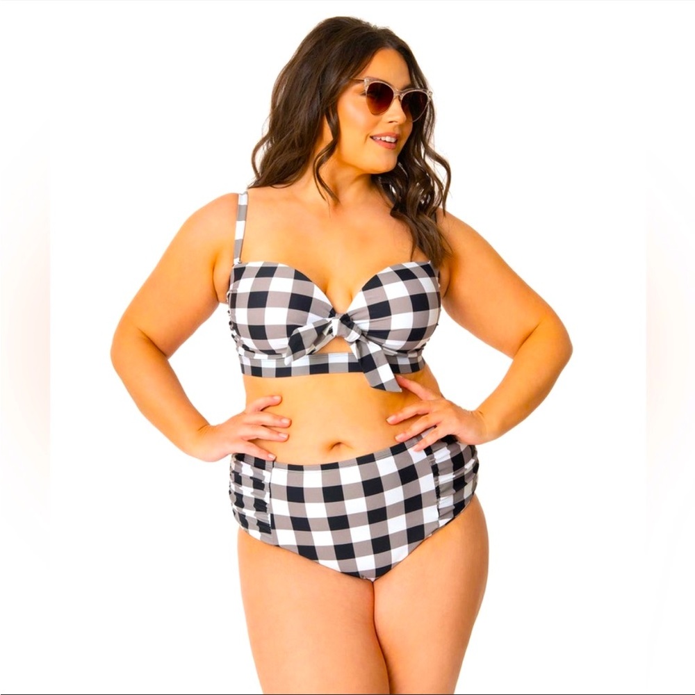 Plus Size Retro Style Black & White Gingham Swim Bottom and Top